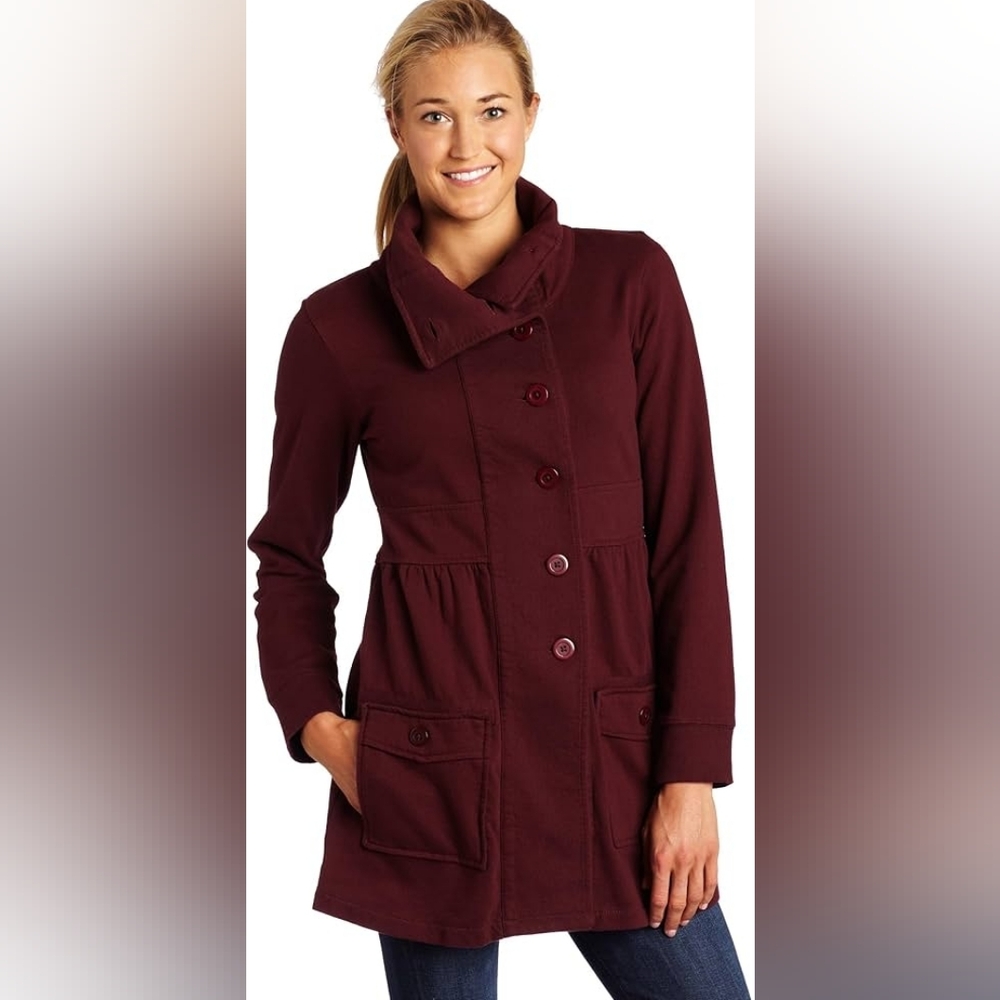 PrAna Women's Maroon/Burgundy Button-Up Cozy Sweatshirt Coat S/Small